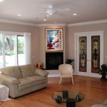 New Family Room with art glass doors to the Study